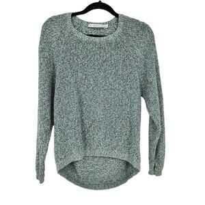 & Other Stories High Low Long Sleeve Green Knit Cotton Sweater Size Small